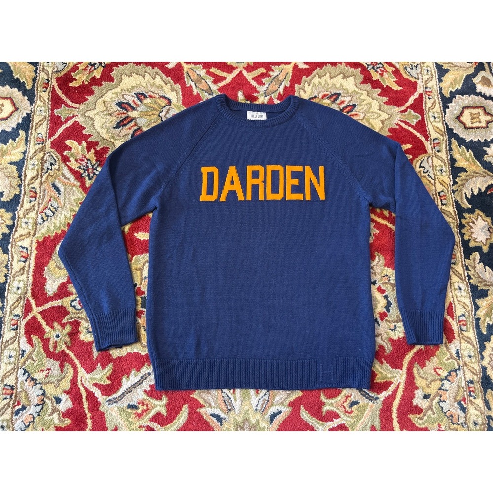 Hillflint DARDEN Sweater M Blue 100% Merino Wool Preppy Academia Knit UVA Luxury